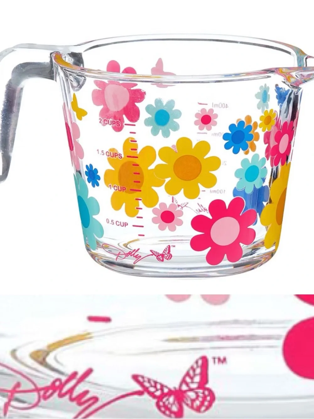 Floral Glass Measuring Cup in Pink, Yellow & Blue - Signature Collection